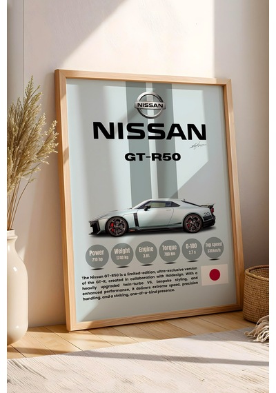 Nissan Gt-r50 Premium Spor Araba Çerçeveli Tablo - Teknik Özellikli Limited Edition Duvar Dekoru Kayın