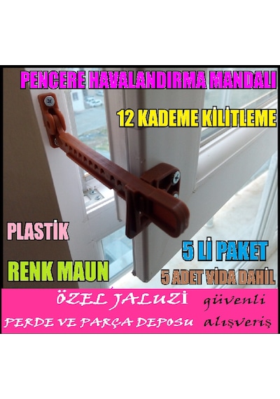 Pencere Havalandirma Mandali-Havalandirma Plastiği Renk Maun-5 Li