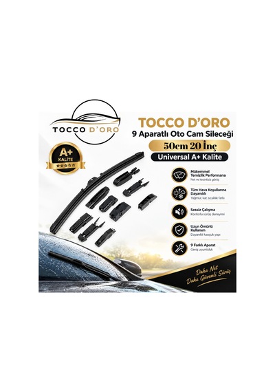 Tocco D'oro 9 Aparatlı Oto Cam Sileceği 50 Cm 20 İnç Universal A+ Kalite