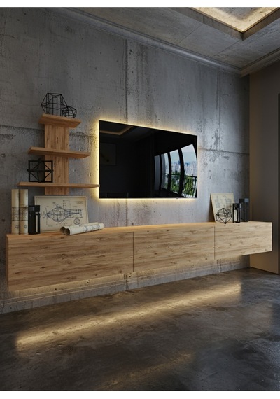 Resital Duvara Monte Ledli 270 Cm Tv Ünitesi Duvar Raflı - Ll6038 Atlantik Çam Resital Duvara Monte Ledli 270 Cm Tv Ünitesi Duvar Raflı - Ll6038 Atlantik Çam