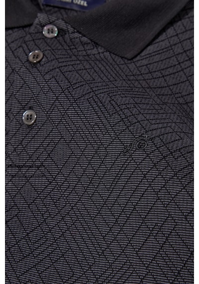 Jakar Desenli Polo Yaka Erkek T-shirt Siyah Siyah