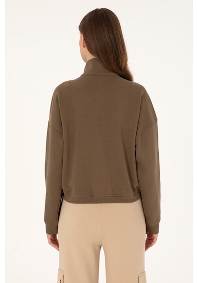 U.S. Polo Assn. Kadın Haki Fermuarlı Dik Yaka Sweatshirt 50299001-VR027 U.S. Polo Assn. Kadın Haki Fermuarlı Dik Yaka Sweatshirt 50299001-VR027