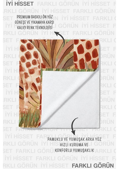 Zürafa Figürlü Safari Çocuk Plaj Havlusu - Bohem Pastel Havuz Deniz Hızlı Kuruyan Mikrofiber Havlu Sakin Rüyası