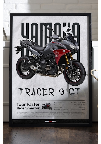 Tracer 9 Gt Siyah Ahşap Çerçeveli Poster, Motosiklet Duvar Tablosu