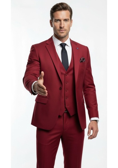 Erkek 3 Parça Slim Fit Takım Elbise Klasik Likralı Kumaş, Tek Düğme, Çift Yırtmaçlı Modern Kesim Ceket Yelek Pantolon Bordo Erkek 3 Parça Slim Fit Takım Elbise Klasik Likralı Kumaş, Tek Düğme, Çift Yırtmaçlı Modern Kesim Ceket Yelek Pantolon Bordo