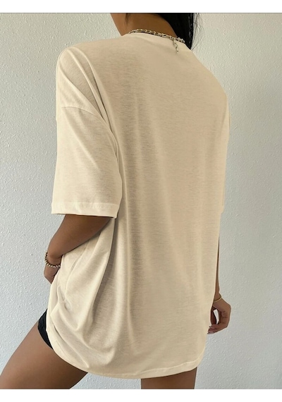 Startmore The Version Baskılı Oversize Unisex T-shirt Bej