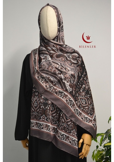 Bilenler Etnik Desenli Pamuklu Şal 70x190 Cm Vizon