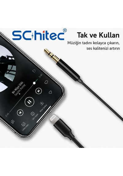 Schitec Lightning To 3.5mm Aux Dönüştürücü Kablo 1metre Siyah Hg/axl-11