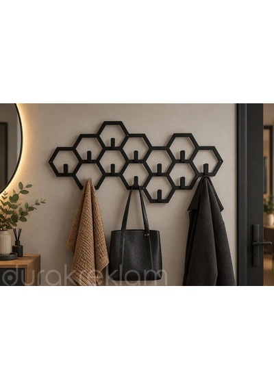 Dekoratif Desenli Metal Duvar Askılık Bal Petek Siyah