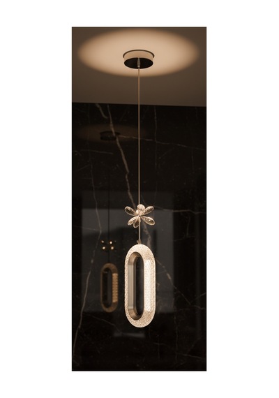 Selin Gold Modern Led Sarkıt Avize Kristal Çiçek Detaylı Oval Tasarım Tekli Altın Altın