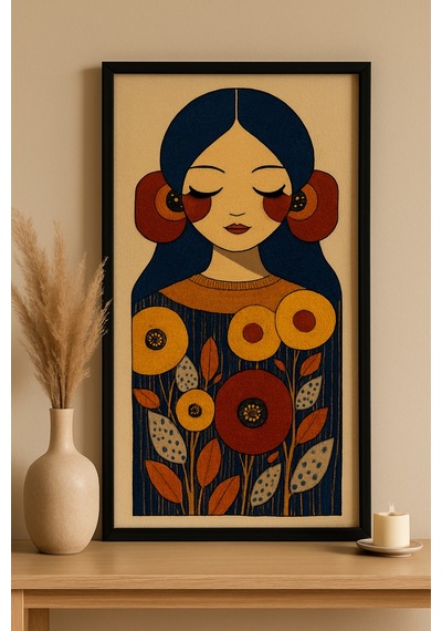Dekoratif Duvar Tablosu 25 X 60 Cm Siyah Ahşap Çerçeve Kadın Figürlü