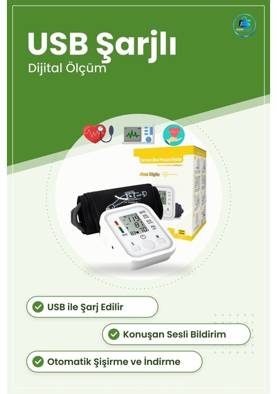 Kol Tipi Dijital Tansiyon Aleti Usb Şarjlı Konuşan Tansiyon Ölçüm