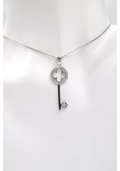 Omar Silver Kadın Dört Yapraklı Yonca Anahtar Model Zirkon Taşlı (513866795)