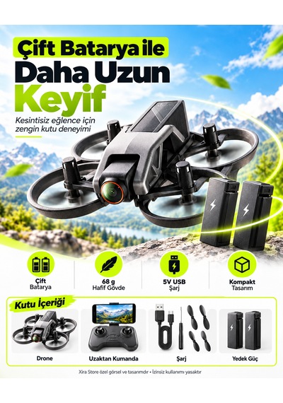 720p Kameralı Wifi Fpv Drone Çift Bataryalı 150 Metre Kontrol Mesafeli Tek Tuş Kalkış İniş 360 Takla