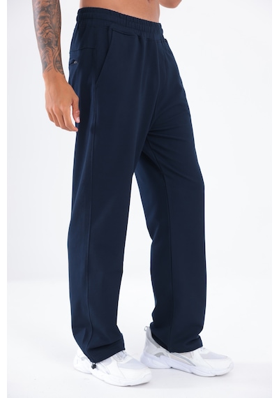 Rowinger 2 İplik Nakış Logo Fermuarlı Cepli Buggy Fit Erkek Eşofman Altı Navyblue