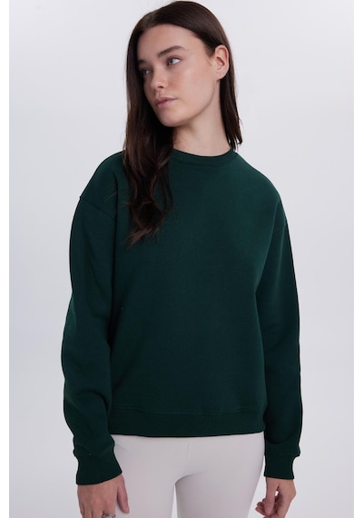 Tudors Kadın Oversize Geniş Kesim Pamuklu Bisiklet Yaka Yeşil Sweatshirt-39930 Yeşil
