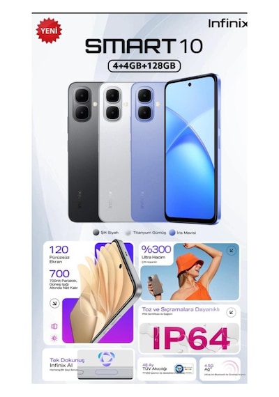 Infinix Smart 10 128 GB (Distribütör Garantili)