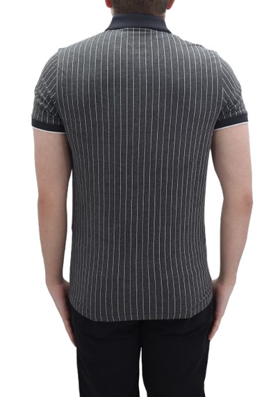 Santa Dmctekstil Erkek Kavis-108 Çizgili Spor Kesim Dar Kalıp Cepsiz Polo Yaka T-shirt Siyah