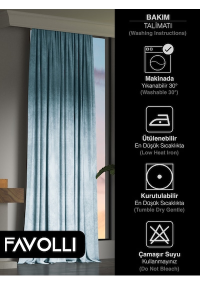 Br Favolli Kadife Dokulu Sis Mavisi Ada Fon Perde Ekstrafor Büzgülü Dream Series Sis Mavisi