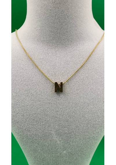14k Altın Renginde N Harf Minimal Model Çelik Kadın Kolye Altın
