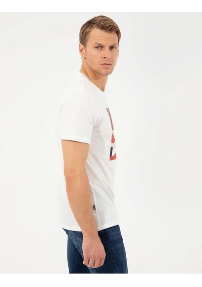 Pierre Cardin Slim Fit Baskılı Bisiklet Yaka Erkek Tişört Renkli