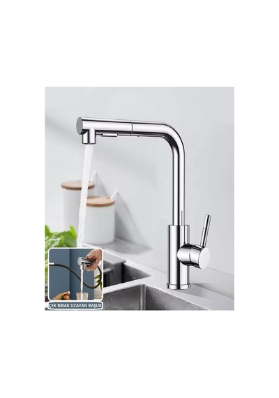 Rena Design Krom Spiralli Mutfak Evye Bataryası Çift Modlu Tasarruf Fonksiyonlu Gümüş Uzatmalı Yeni Model Inox