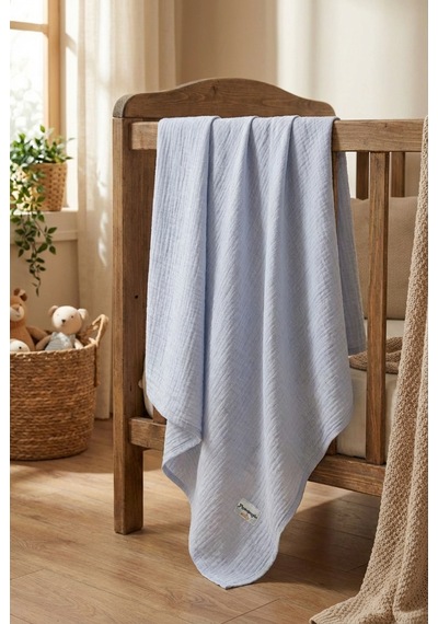 4 Katlı Müslin Bebek Battaniyesi Hafif Ve Yumuşak Dokulu Mevsimlik Çok Amaçlı Örtü 110x110 Cm Açık Mavi
