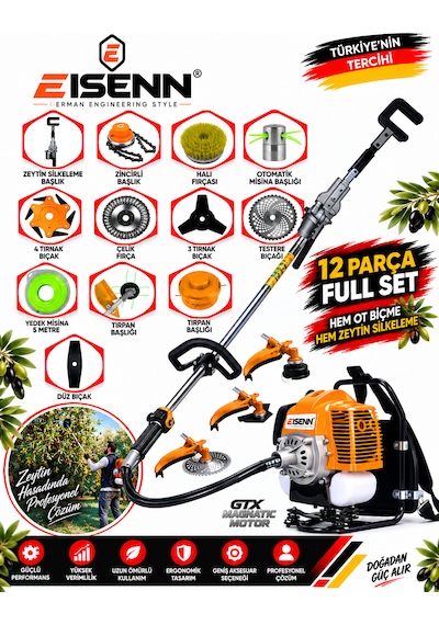 Eısenn Ezt 6000 Pro 12 Parça Full Set Sırt Tipi Zeytin Silkeme Hasat Toplama Tırpan Motoru