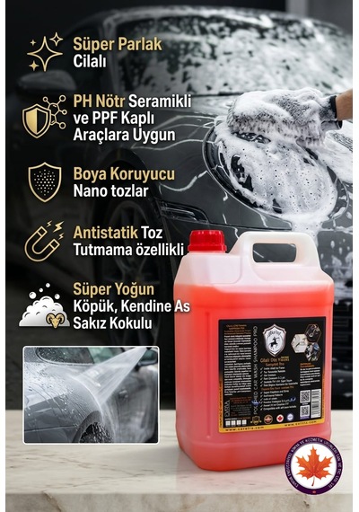 Seramik Katkılı Cilalı Oto Yıkama Şampuanı Sakız Kokulu 5kg Süper Parlak + Sünger