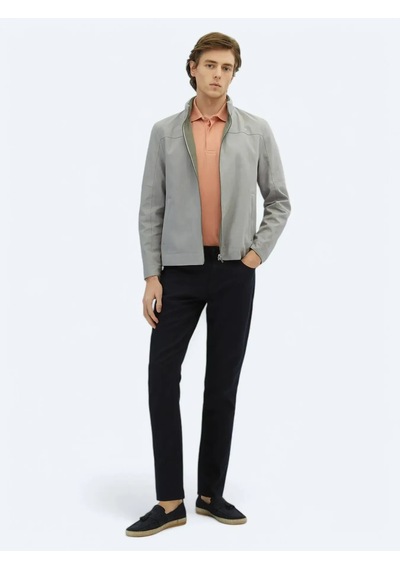 Kip Gri Regular Fit Gizli Kapüşon Casual Dokuma Çift Taraflı Mont Gri