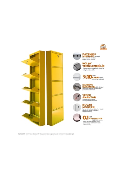 Kilitli 5'li Metal Ayakkabılık - Sarı