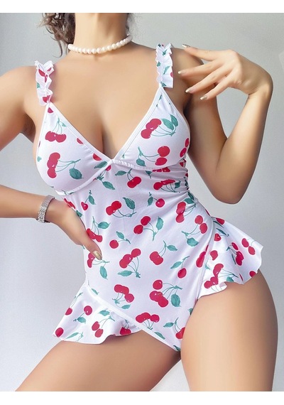 Najmaddin.com Beru Kadın Vişne Desenli Dantel İşlemeli Şık Body Çok Renkli