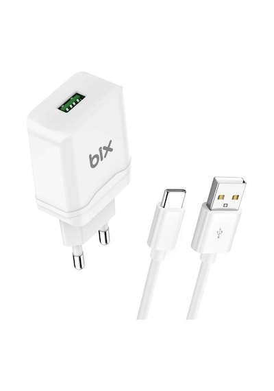 Bix 18w Qc 3.0 Hızlı Şarj Cihazı Ve Type-c Usb Kablo Beyaz