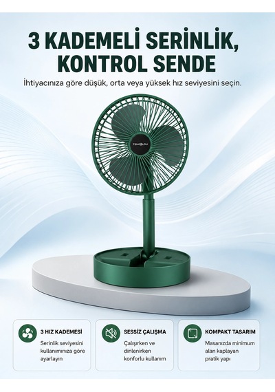 Taşınabilir Katlanabilir Mini Fan 3 Kademeli Şarj Edilebilir Najmaddin
