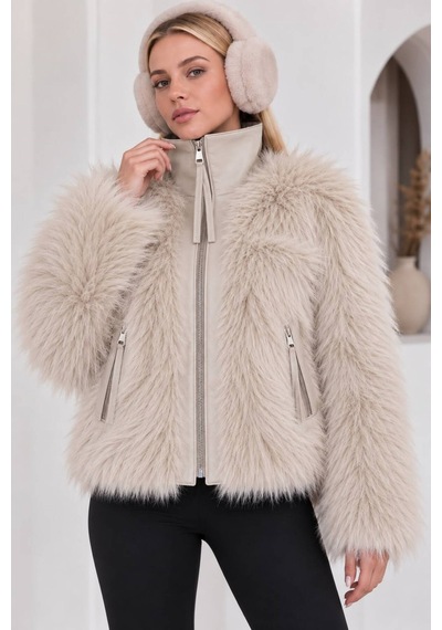 Moda Banuş Deri Garnili Lolita Kürk Bej