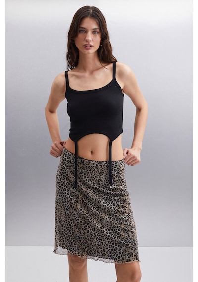 Ethıquet Inert Kadın Leopar Desenli Slim Fit Astarlı Leopar Desenli Etek