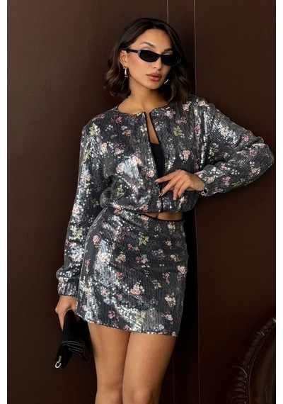 Verymoda Çiçek Baskılı Pullu Fermuarlı Mont F2014 Çiçek Desen Pullu