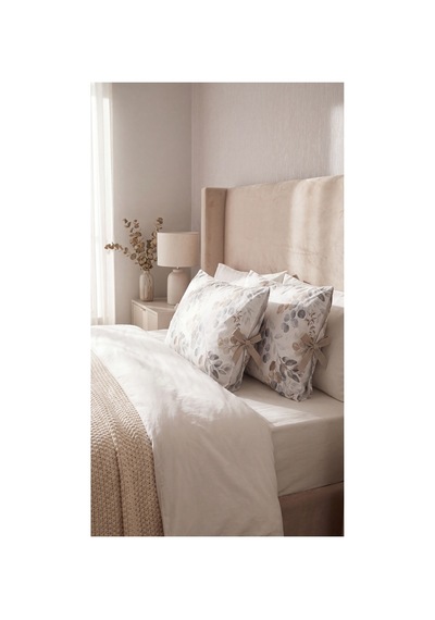 Okaliptüs Desenli Bağcıklı Yastık Kılıfı 50x70 Cm %100 Pamuk Dekoratif Yastık Kılıfı Bej - 909641241 Bej