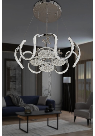 Eliza 4 Lü Simli 3 Renk Led Sarkıt Avize Modern Salon & Oturma Çok Renkli
