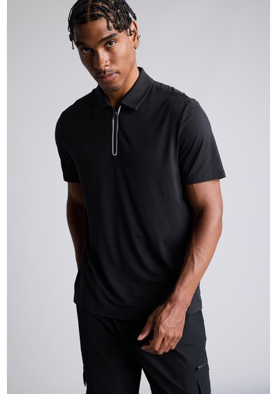 Defacto Ultra Yumuşak Esnek Kumaş Standart Fit Kısa Kollu Yarım Fermuarlı Fermuarlı Basic Polo Tişört H8156ax26aubk81 Siyah-bk81