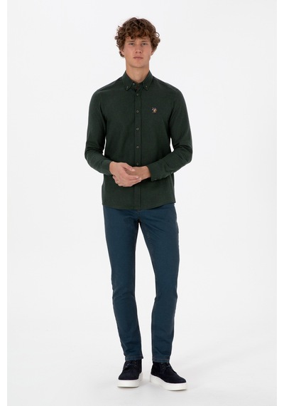 U.S. Polo Assn. Erkek Koyu Yeşil Uzun Kollu Basic Gömlek 50307686-VR079
