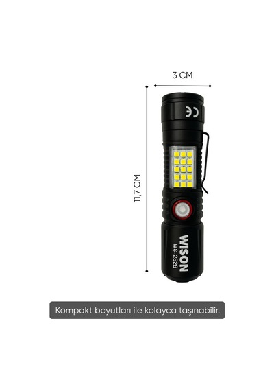 Usb Şarj Edilebilir El Feneri - Wison - 1000 Lümen - 10 Watt - Ws-2828 Açık Gri