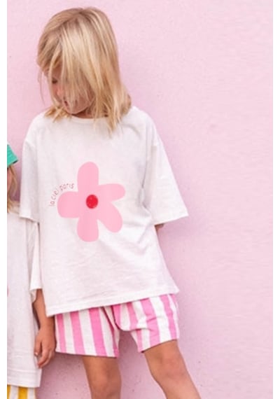 Lolliboomkids Kız Çocuk Pamuklu Bisiklet Yaka Çiçek Baskılı Tshirt Çizgili Şort Alt Üst Takım Pembe Lolliboomkids Kız Çocuk Pamuklu Bisiklet Yaka Çiçek Baskılı Tshirt Çizgili Şort Alt Üst Takım Pembe