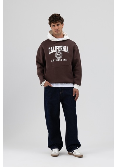 Vamos Çift Renk Baskılı Oversize Sweatshirt Kahve
