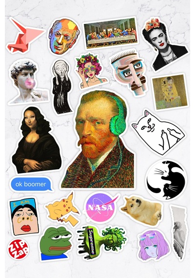 Art Sanat Aesthetic Vaporwave Laptop Sticker 20 Adet Çok Renkli