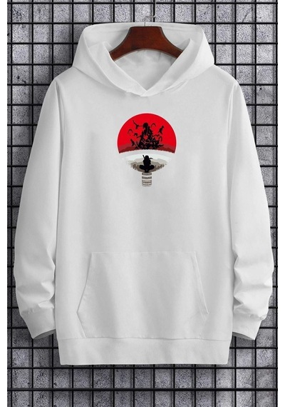 Uyguntarz Unisex Itachi Uchiha Baskılı Sweatshirt beyaz