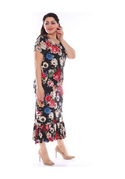 Siyah Desenli Büyük Beden Elbise 27D-0952 Siyah