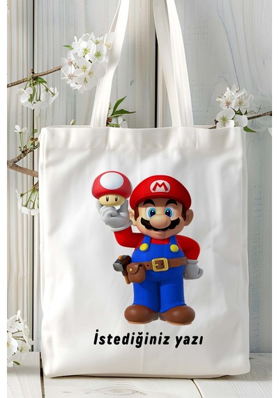 Art Hediye Super Mario Oyun Baskılı Bez Çanta Omuz Çantası Model 3 Çok Renkli