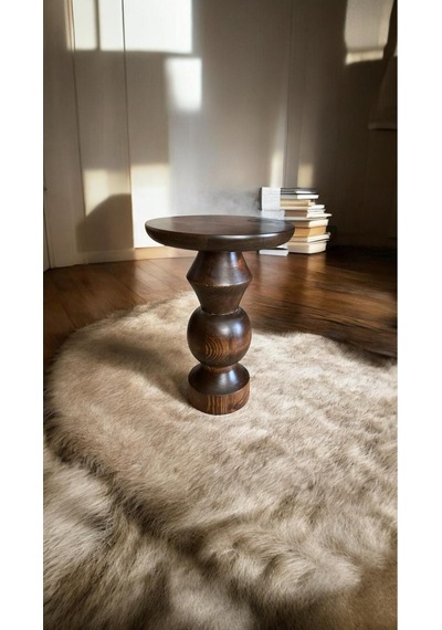 Simillo Wood Wooden Ahşap Tekli Mantar Yan Sehpa Modern Ceviz Renk Fiskos Ceviz