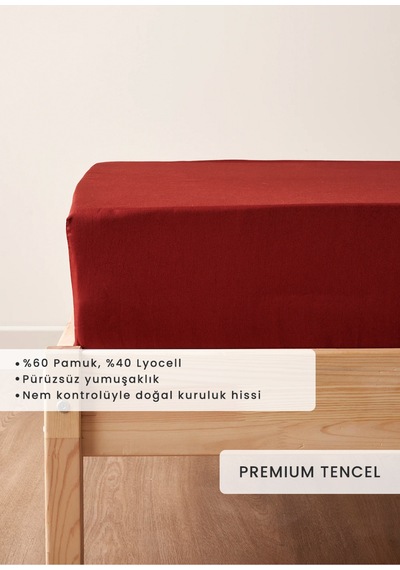 Bella Maison Premium Tencel King Size Lastikli Saten Çarşaf Bordo 180x200x35 Cm Bordo